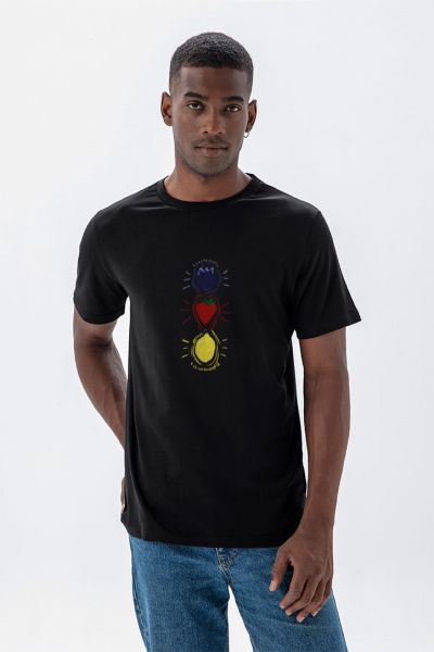 Black Soft Fabric Fruit Design Short Sleeve Tee