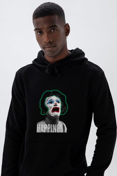 Black Premium Cotton Happiness Design Pullover Hoodie