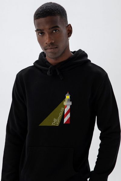 Black Premium Cotton The Lighthouse Design Pullover Hoodie