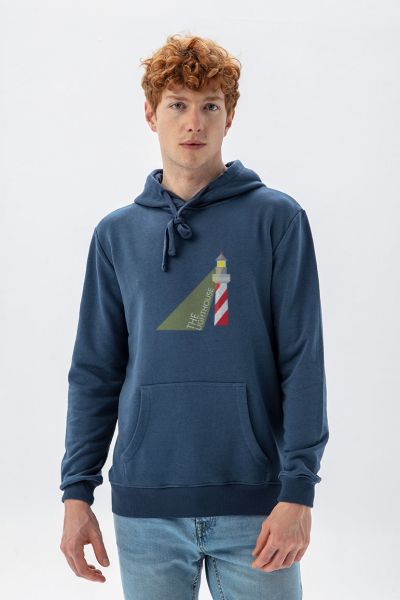 Navy Premium Cotton The Lighthouse Design Pullover Hoodie