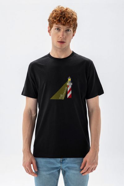 Black Soft Fabric The Lighthouse Design Short Sleeve Tee