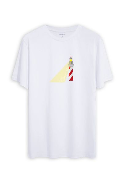 White Soft Fabric Lighthouse Design Short Sleeve Tee