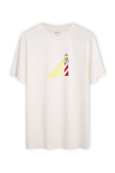 Off White Soft Fabric Lighthouse Design Short Sleeve Tee