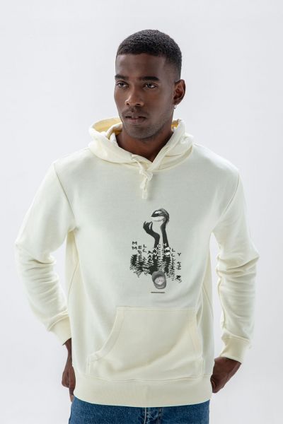 Ecru Premium Cotton Melancholy Design Pullover Hoodie