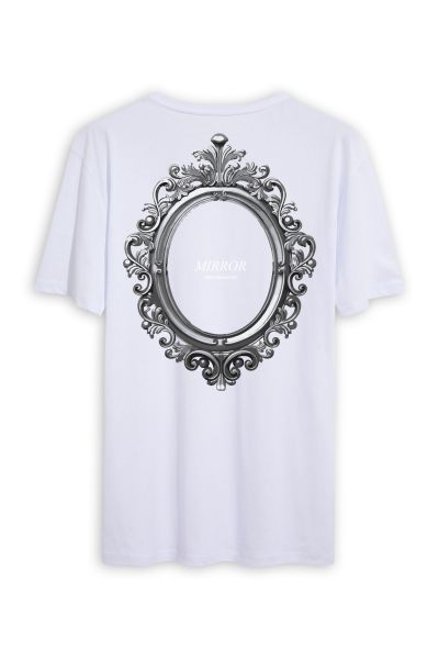 White Soft Fabric Mirror Design Short Sleeve Tee