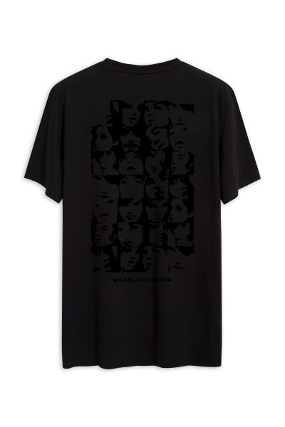 Black Soft Fabric Model Polaroid Design Short Sleeve Tee