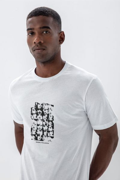 White Soft Fabric Model Polaroid Design Short Sleeve Tee