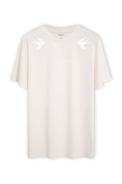 Off White Soft Fabric Old School Design Short Sleeve Tee