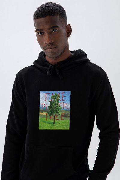 Black Premium Cotton Plastic Tree Design Pullover Hoodie