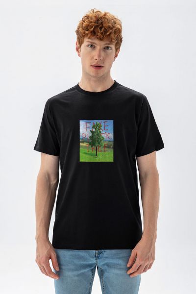 Black Soft Fabric Plastic Tree Design Short Sleeve Tee