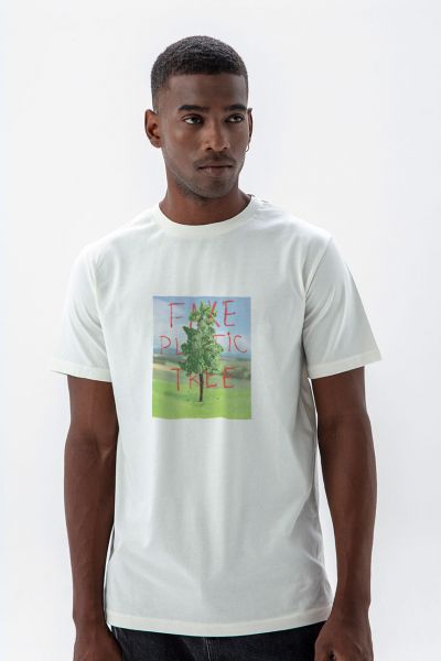 Off White Soft Fabric Plastic Tree Design Short Sleeve Tee