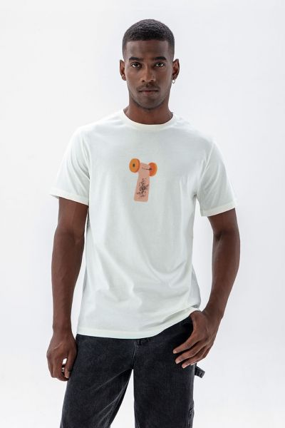 Off White Soft Fabric Punch Design Short Sleeve Tee