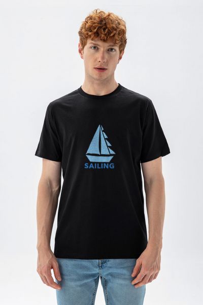 Black Soft Fabric Sailing Design Short Sleeve Tee