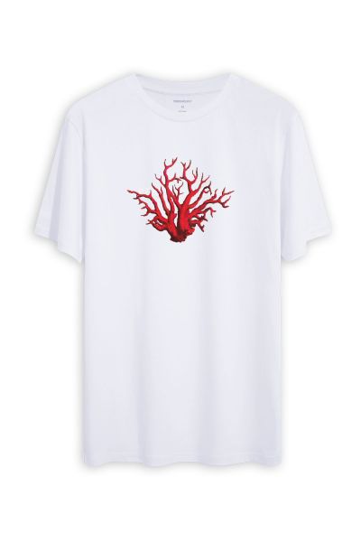 White Soft Fabric Sea Coral Design Short Sleeve Tee