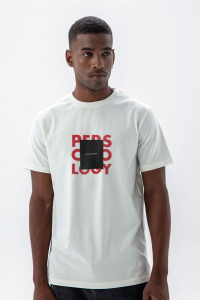 Off White Soft Fabric Square Personology Design Short Sleeve Tee