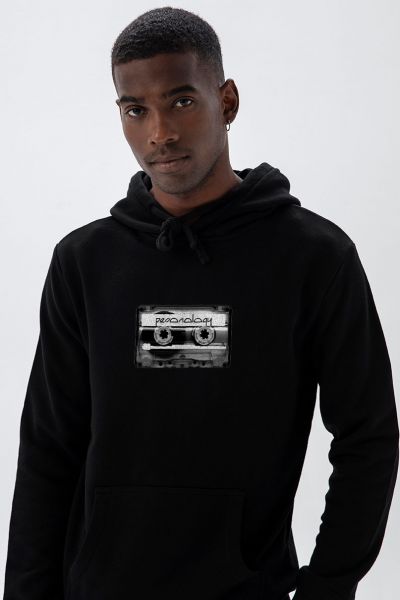 Black Premium Cotton Tape Design Pullover Hoodie