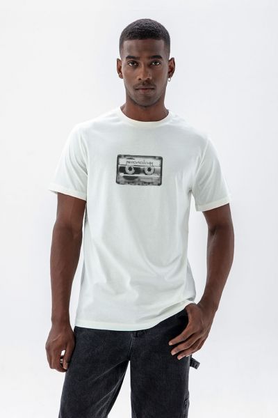 Off White Soft Fabric Tape Design Short Sleeve Tee