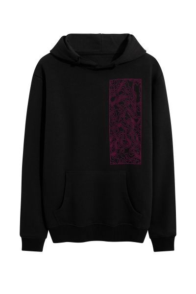 Black Premium Cotton Wave Design Pullover Hoodie