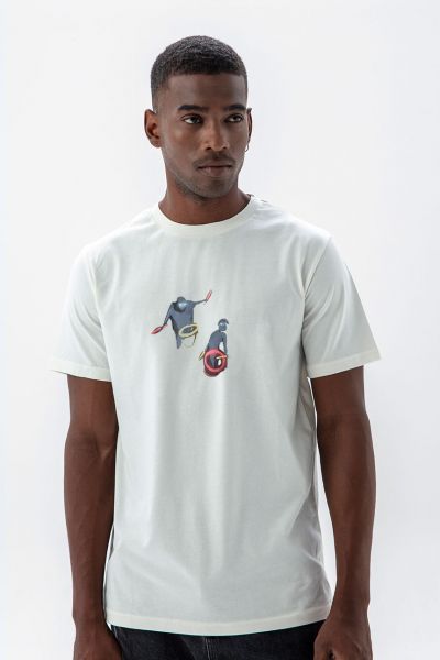 Off White Soft Fabric Bug Design Short Sleeve Tee