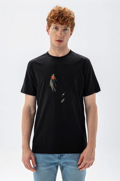 Black Soft Fabric Mosca Design Short Sleeve Tee