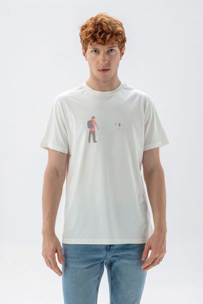 Off White Soft Fabric Xuntos Design Short Sleeve Tee