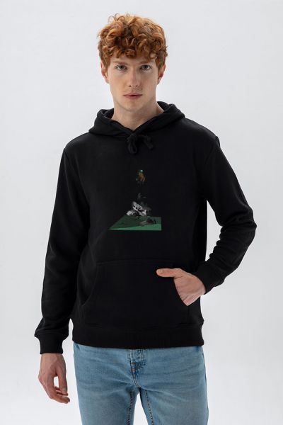 Black Premium Cotton Stumble Design Pullover Hoodie