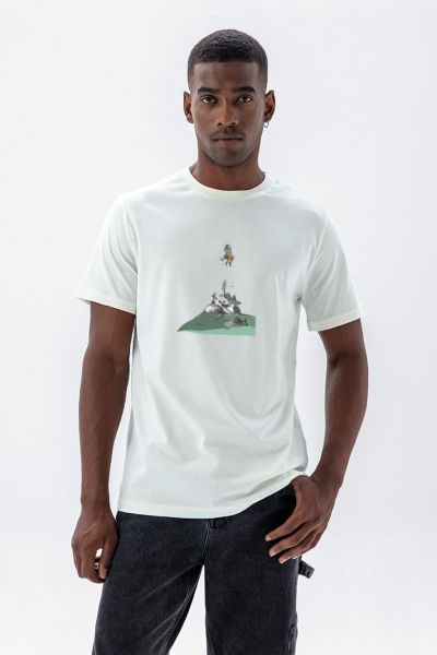 Off White Soft Fabric Stumble Design Short Sleeve Tee