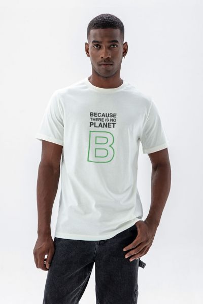 Off White Soft Fabric Because There is No Planet Design Short Sleeve Tee