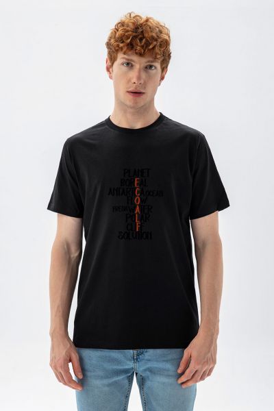 Black Soft Fabric Ecoalf Design Short Sleeve Tee