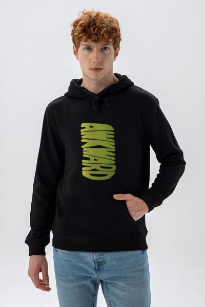 Black Premium Cotton Awkward Design Pullover Hoodie