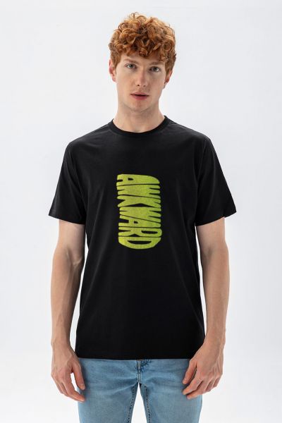 Black Soft Fabric Awkward Design Short Sleeve Tee