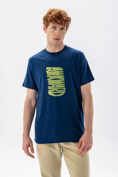 Navy Soft Fabric Awkward Design Short Sleeve Tee