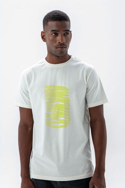 Off White Soft Fabric Awkward Design Short Sleeve Tee