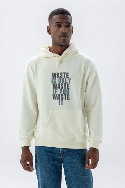 Ecru Premium Cotton WASTE Design Pullover Hoodie