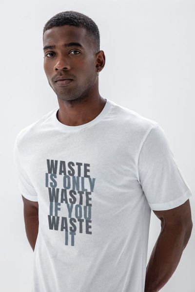 White Soft Fabric WASTE Design Short Sleeve Tee