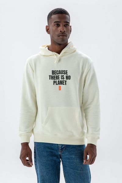 Ecru Premium Cotton Because There is No Planet Design Pullover Hoodie