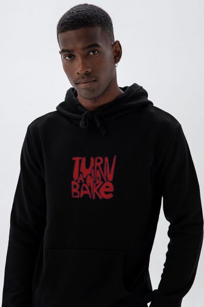 Black Premium Cotton Turn and bake Design Pullover Hoodie