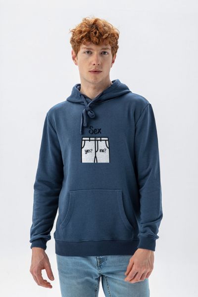 Navy Premium Cotton Sex Yes? No? Design Pullover Hoodie