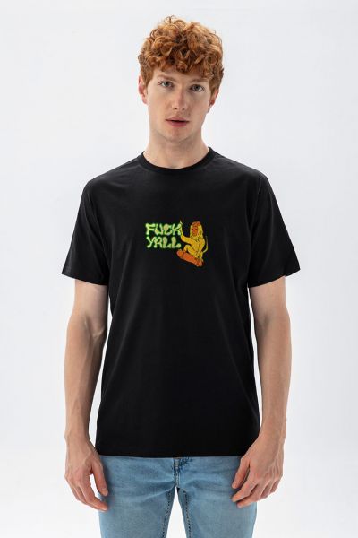 Black Soft Fabric Fuck Yall Design Short Sleeve Tee