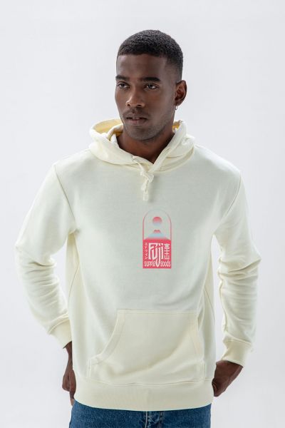 Ecru Premium Cotton Fuji Design Pullover Hoodie