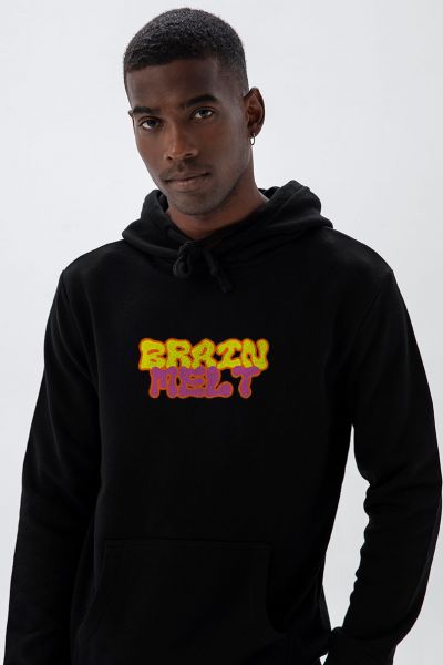 Black Premium Cotton Braim Melt Design Pullover Hoodie