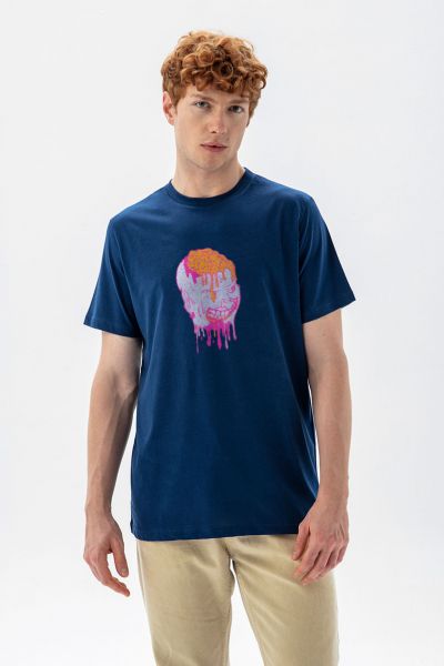 Navy Soft Fabric Brain Design Short Sleeve Tee