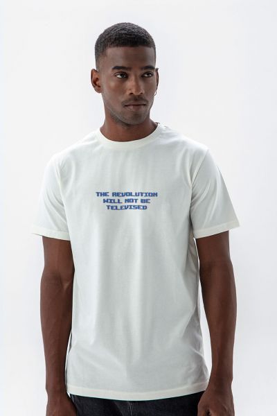 Off White Soft Fabric Revolution Design Short Sleeve Tee