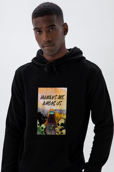 Black Premium Cotton Humans are Among Us Design Pullover Hoodie