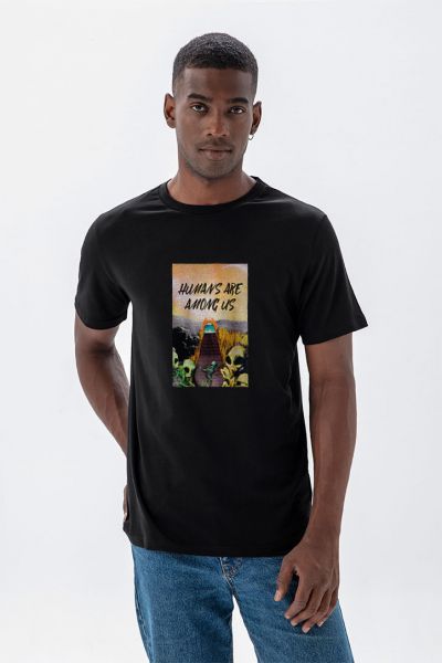 Black Soft Fabric Humans are Among Us Design Short Sleeve Tee