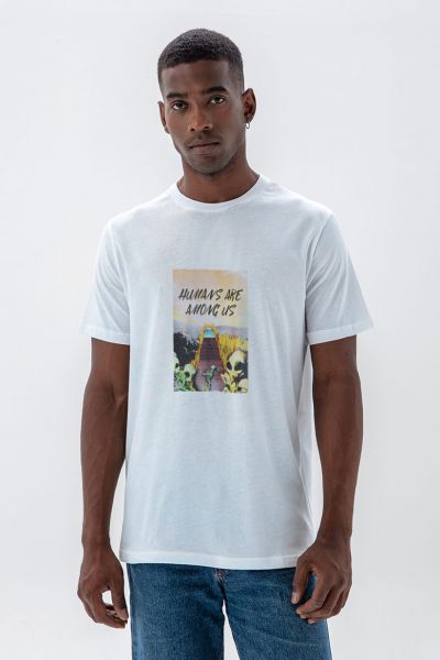 White Soft Fabric Humans are Among Us Design Short Sleeve Tee