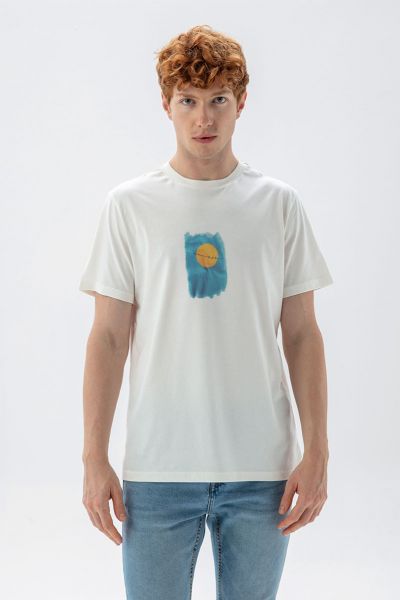 Off White Soft Fabric Birds Design Short Sleeve Tee