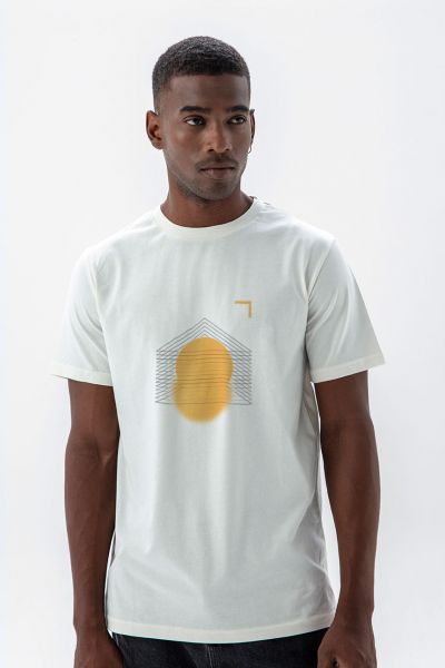 Off White Soft Fabric Search Sun Design Short Sleeve Tee