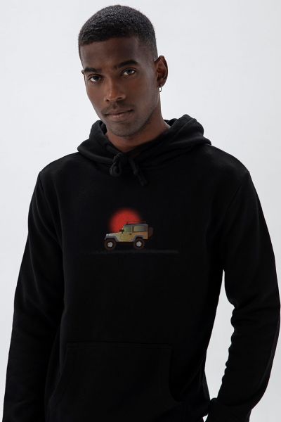 Black Premium Cotton Discovery Design Pullover Hoodie