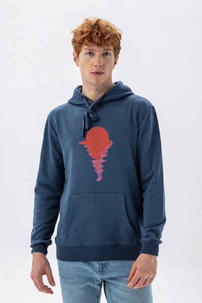 Navy Premium Cotton Sunset Design Pullover Hoodie